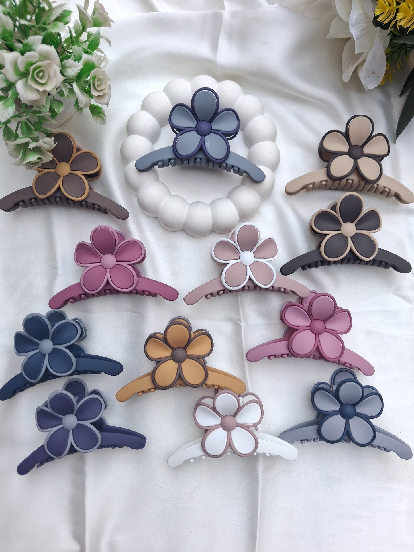 Matte finish flower hair claw